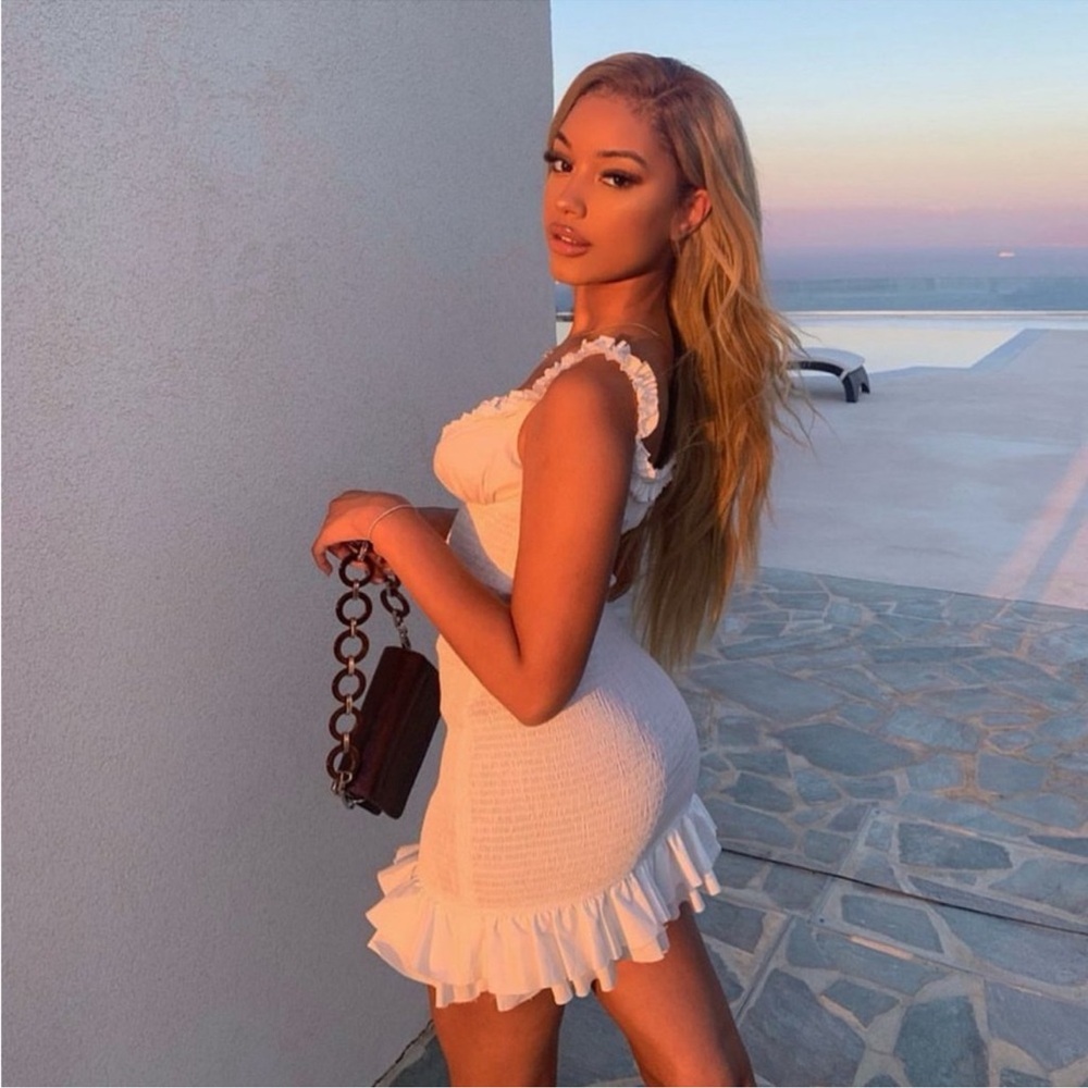 House of CB 'Evelyn' White Shirred Ruffle Mini Dress - Picture 6 of 10